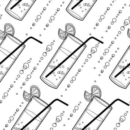 Vector bar cocktail and drink seamless pattern. Vector line art illustrationのイラスト素材