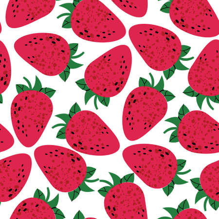 Seamless pattern - strawberry fruit flat illustration. Cocktail garnish. Exotic fruit salad. Vector illustrationのイラスト素材