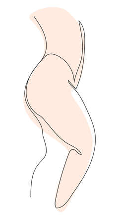 Beautiful curvy female body one line art illustration. Minimalistic linear female figure. Abstract sensual line art. Simple body positivity elegant poster. Trendy minimal print. Beauty salon  . Vector elegant one-line sketch of a female beautiful bodyのイラスト素材