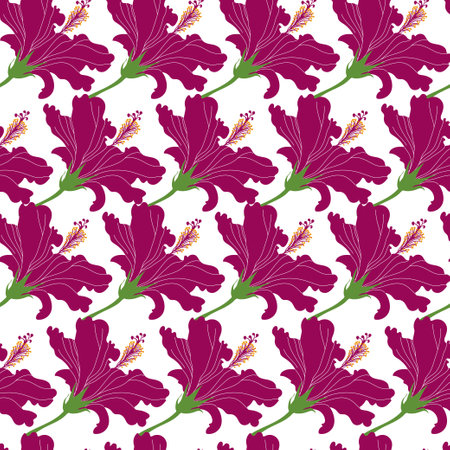 Hibiskus flower flat modern illustration seamless pattern. Vector illustration. Fashion surface designのイラスト素材