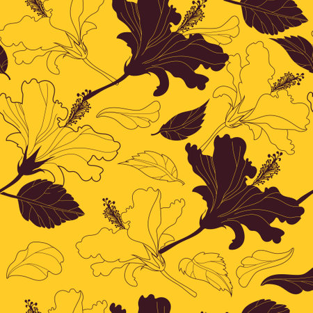 Hibiskus flower flat modern illustration seamless pattern. Vector illustration. Fashion surface designのイラスト素材