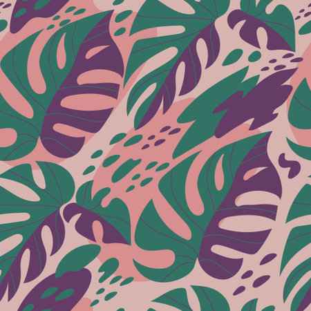 Seamless tropical floral pattern with palm leaves. Vector illustration