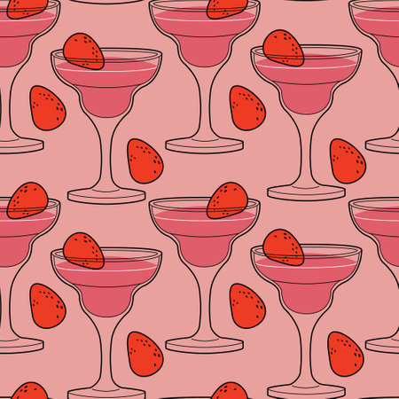 Seamless pattern - bar cocktail Caipirinha with fruits illustration. Cocktail garnish. Vector illustration of citrusのイラスト素材