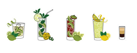 Alcohol drinks line art illustration. Vector illustration Caipirinhaのイラスト素材