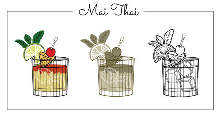 Alcohol drinks line art illustration. Vector illustration Mai Thaiのイラスト素材