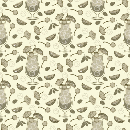 Seamless pattern - bar cocktail with fruits illustration. Cocktail garnish. Vector illustration of citrusのイラスト素材