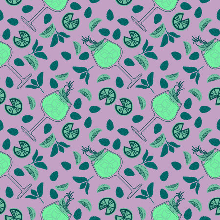 Seamless pattern - bar cocktail with fruits illustration. Cocktail garnish. Vector illustration of citrusのイラスト素材