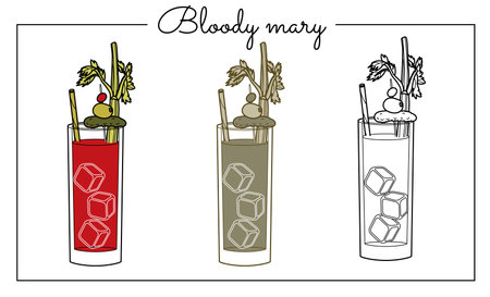 Alcohol drinks line art illustration. Vector illustration Bloody maryのイラスト素材