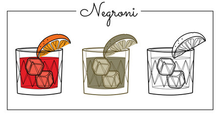Alcohol drinks line art illustration. Vector illustration Negroniのイラスト素材