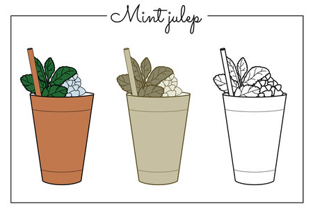 Alcohol drinks line art illustration. Vector illustration Mint Julepのイラスト素材