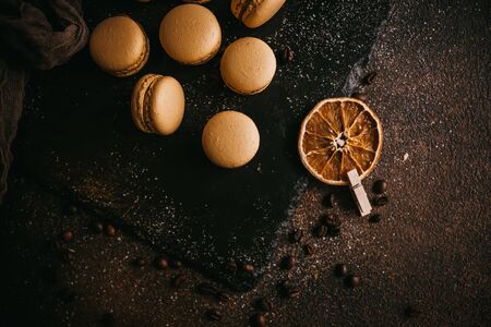 macaroons with chocolate, salted caramel and cinnamonの写真素材