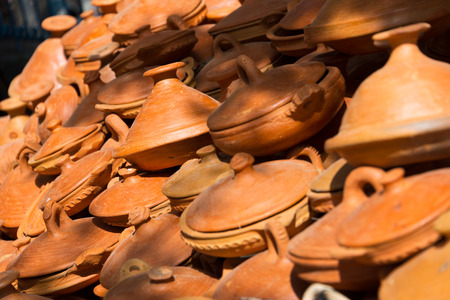 selection of tagine pottery on market in moroccoの写真素材