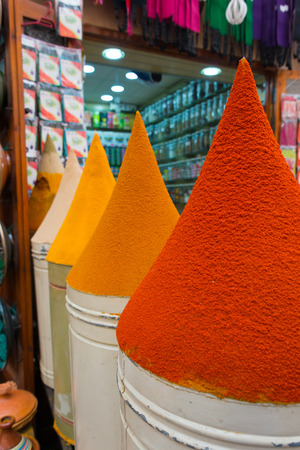 spices on market stall in moroccoの写真素材