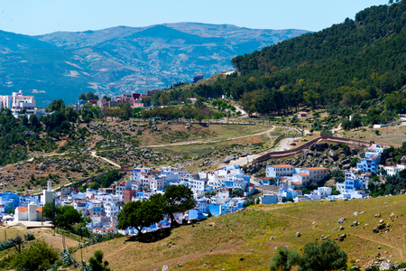cityscape of famous blue town chefchaouen in rif mountains, moroccoの写真素材