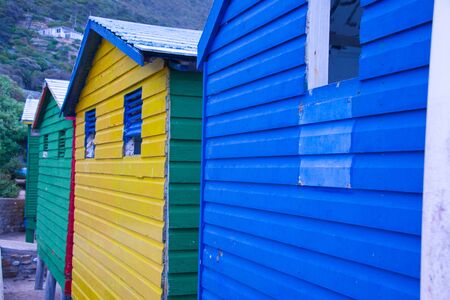 colorful changing huts at st james beach near cape town, south africaの写真素材