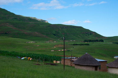 rural homestead in drakensberg mountains, kwazulu natal, south africa