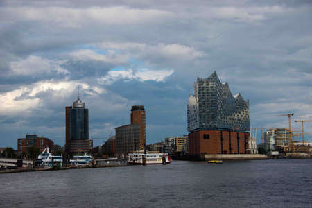 elbphilharmonie concert hall, hamburg, germany, seen from riverside commuter's ferry viewpointのeditorial素材