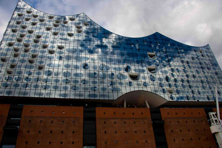 elbphilharmonie concert hall, hamburg, germany, seen from riverside commuter's ferry viewpointのeditorial素材