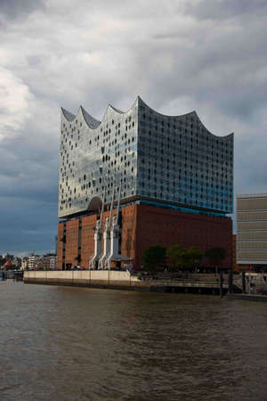 elbphilharmonie concert hall, hamburg, germany, seen from riverside commuter's ferry viewpointのeditorial素材