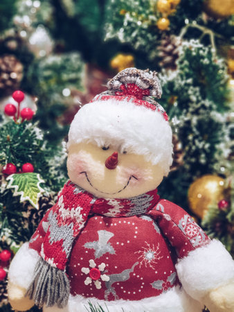 Cute snowman decorated celebrate the Christmas festival. xmas background.の写真素材
