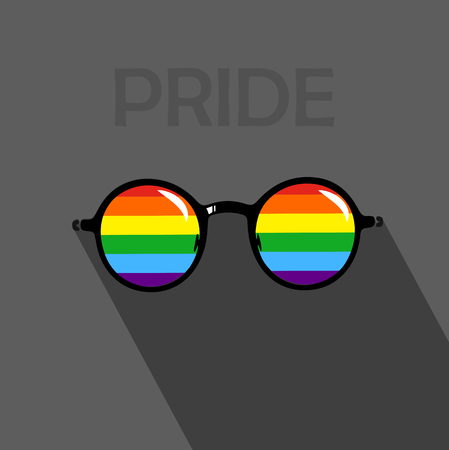 LGBT sign with dark background. Eyeglasses icon in LGBT pride flag colorsのイラスト素材