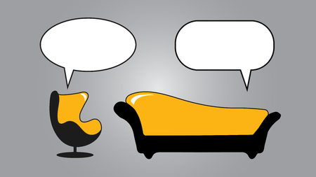 Psychotherapist session. Cabinet with  armchair, coach and speech balloons.のイラスト素材