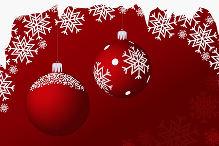 Snowy, hanging, christmas balls on a red backgroundのイラスト素材