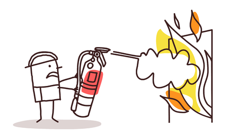 fireman with fire extinguisherの写真素材