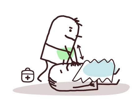 cartoon doctor giving first aid to a wounded manの写真素材