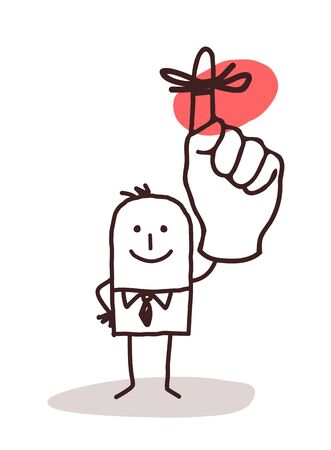 Businessman Holding Up Finger with Reminder Ribbonの写真素材