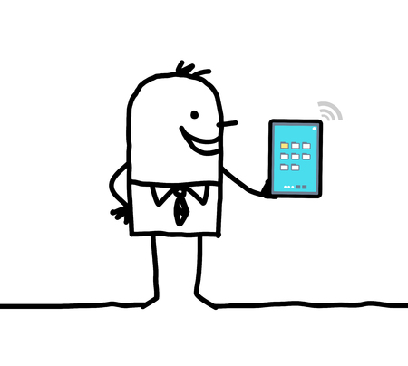 cartoon businessman holding connected digital  tabletの写真素材