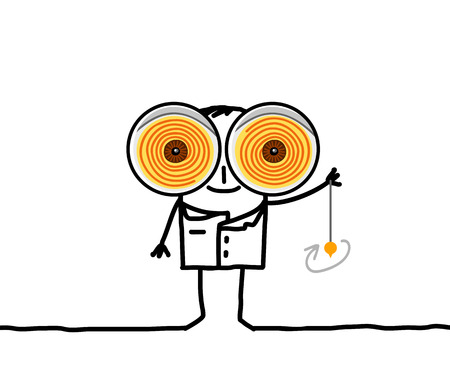 cartoon hypnotist with big eyesの写真素材