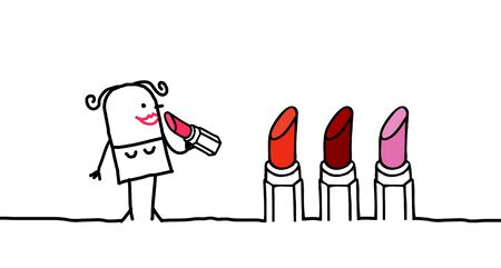 Woman & Lipstick - hand drawn cartoon charactersの写真素材