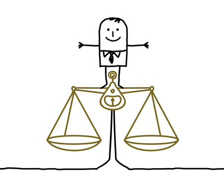 hand drawn cartoon characters - man & balance, justiceの写真素材