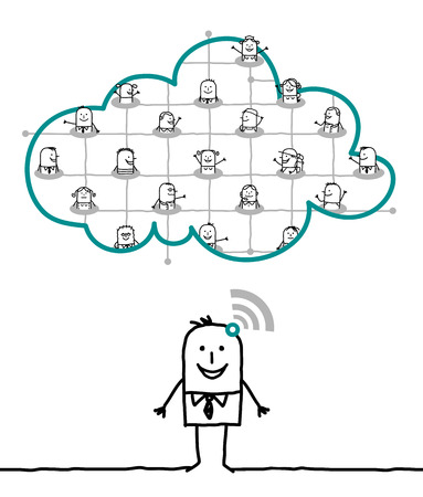 cartoon characters and cloud - networkの写真素材