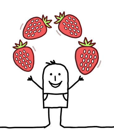 cartoon happy man with strawberriesの写真素材