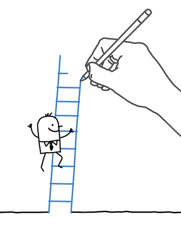 Drawing big hand and businessman - climbing upの写真素材
