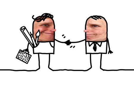 Cartoon people - artist and businessman handshakeの写真素材