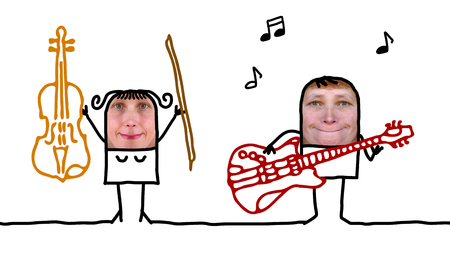 Cartoon people - violinist and guitaristの写真素材