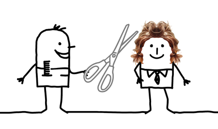 Cartoon people - hairdresser and man hairstyleの写真素材
