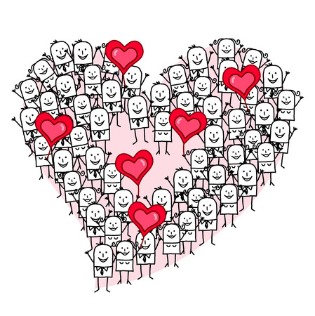Cartoon Group of People making a Heart shapeのイラスト素材