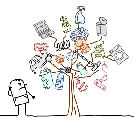 Cartoon Man Watching a Garbage Treeのイラスト素材