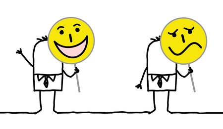 Cartoon Characters Holding Emoticon Signsのイラスト素材