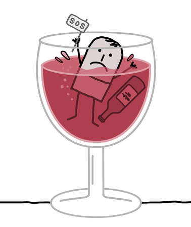 Cartoon Alcoholic Man Drowning in a Glass of Wineのイラスト素材