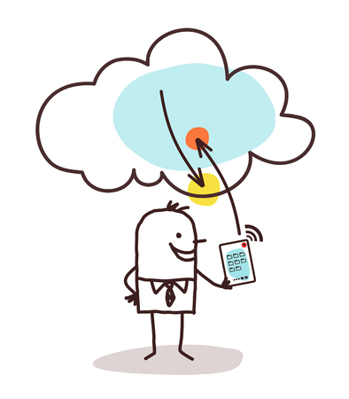 Cartoon Man with Tablet and Cloud Connectionのイラスト素材