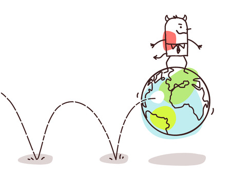Cartoon Evil Man Playing and Bounces with the Earthのイラスト素材