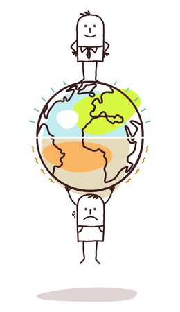 Cartoon Earth with Humans Divided in Two Sidesのイラスト素材
