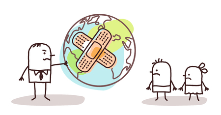 Cartoon Man Giving a sick Planet to his Childrenのイラスト素材