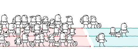 Cartoon Migrating People Vector illustration.
