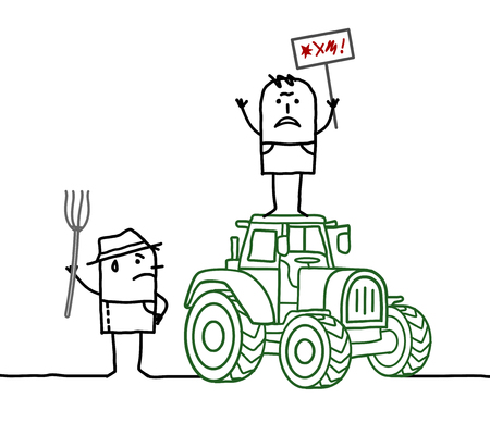 Cartoon Farmers Protesting Against Agriculture Systemのイラスト素材